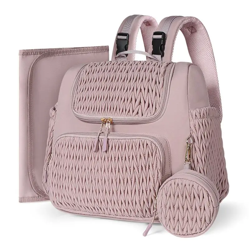 

Pink Solid Fashion Diaper Backpack for Baby Care Waterproof Multi-function Nappy Changing Bag for Mother Stylish Diaper Bags