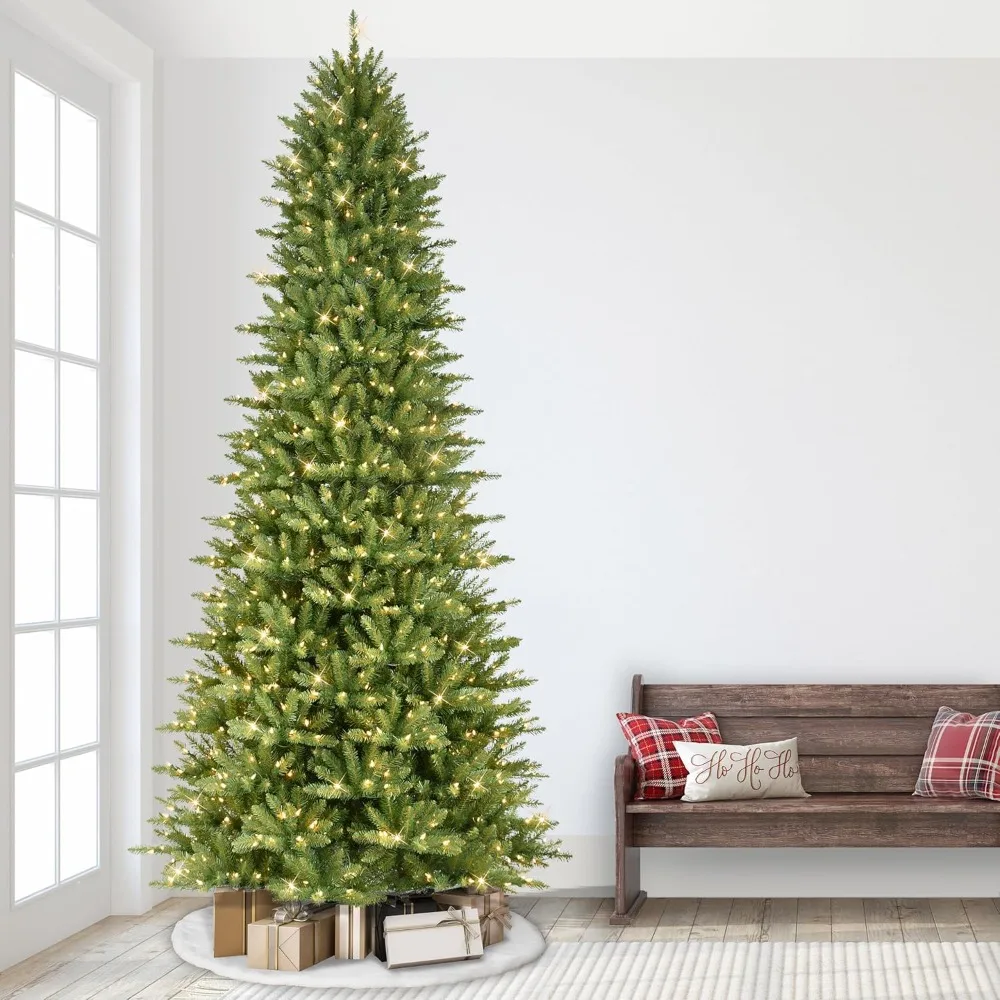 

10 Foot Pre-Lit Slim Fraser Fir Artificial Christmas Tree with 900 UL Listed Clear Lights, Green