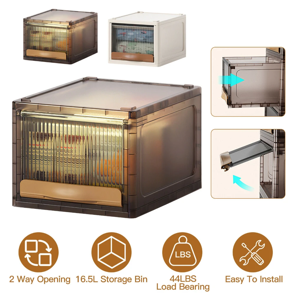 

Штабелируемый ящик для хранения емкостью 16,5 л, пластиковый ящик с крышкой, органайзер для полки в шкафу