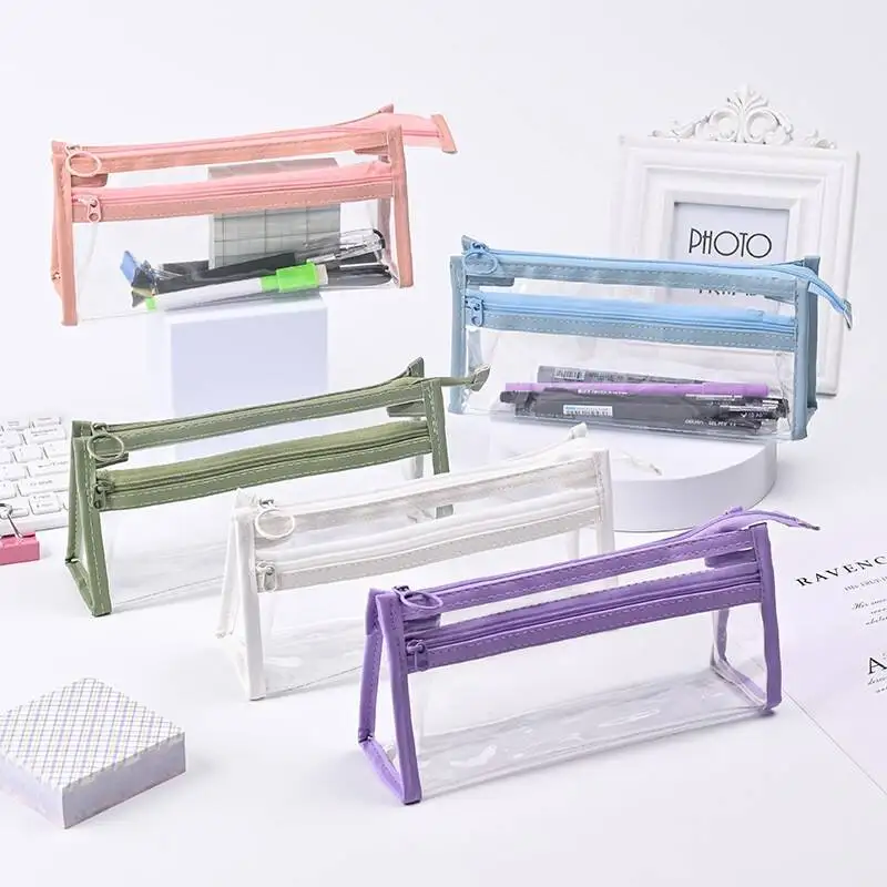 Student transparent pencil case for exams, large capacity, simple, high aesthetic stationery box, waterproof pencil