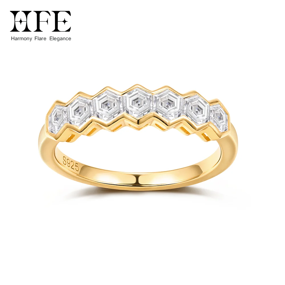 HFE 3*3mm Hexagonal Moissanite 7 Diamonds Eternal Ring S925 Silver Plated 18K Women's Engagement Anniversary Commemorative Gift