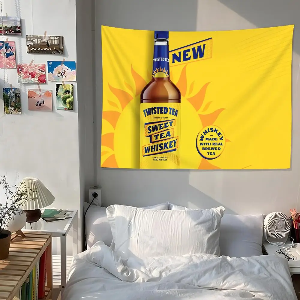 T-Twisted Tea Beer Tapestry Custom Living Bedroom Party Dormitory Interior Wall Bohemian Decoration Attached Clip