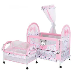 2 in 1 Baby Crib & Cradle with Mosquito Net, Multifunctional Kids Bed Infant Bassinet