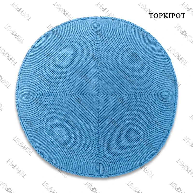 Custom Kippah Sky Blue Corduroy Embroidery Logo Jewish Kippot Velvet Yarmulke Kippah Judaica Hat Bar Mitzvah Cap Daily