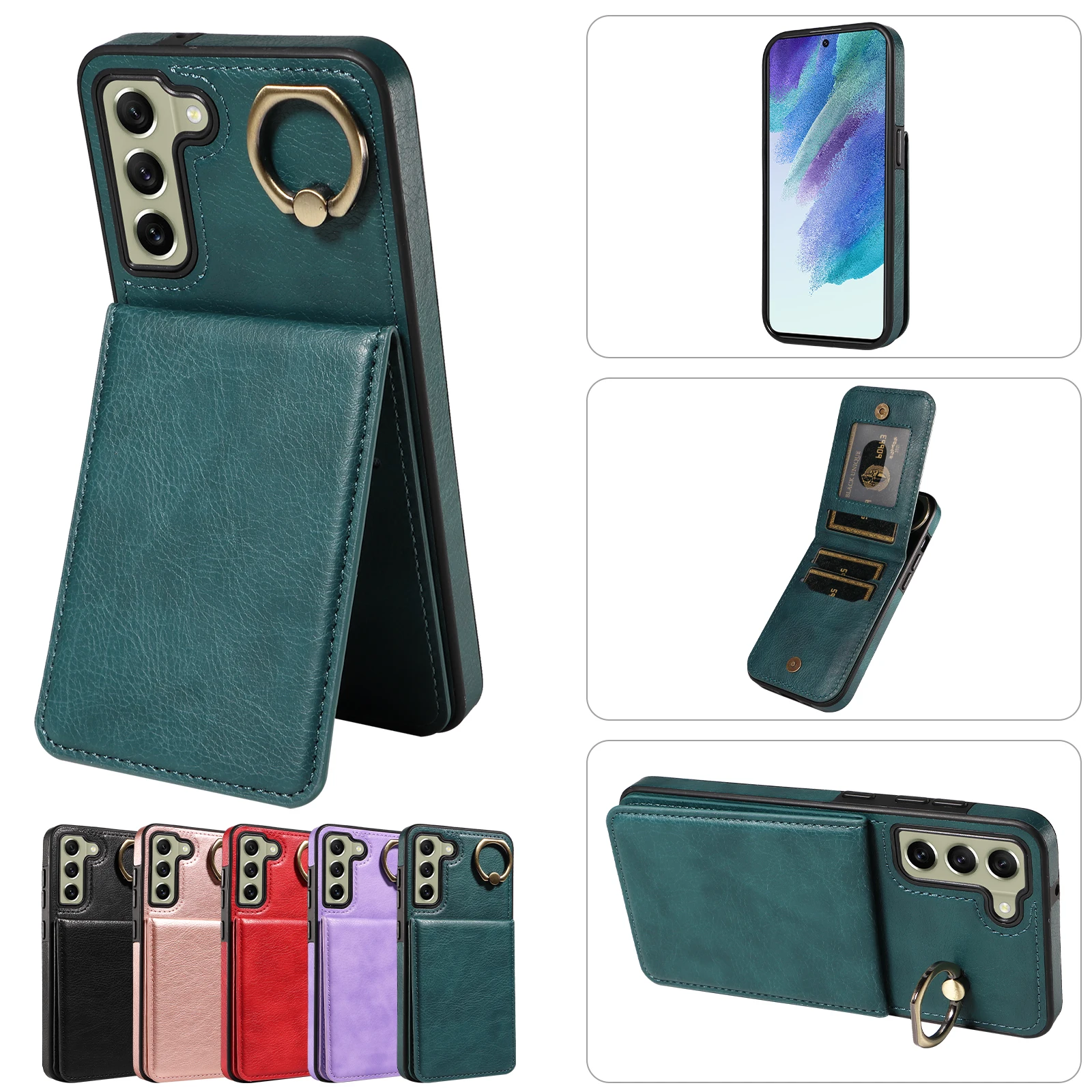 Samsung S21 FE Phone Case Made Of High-quality Leather With Built-in Card Slot Finger Buckle Bracket Providing Premium Skin Feel