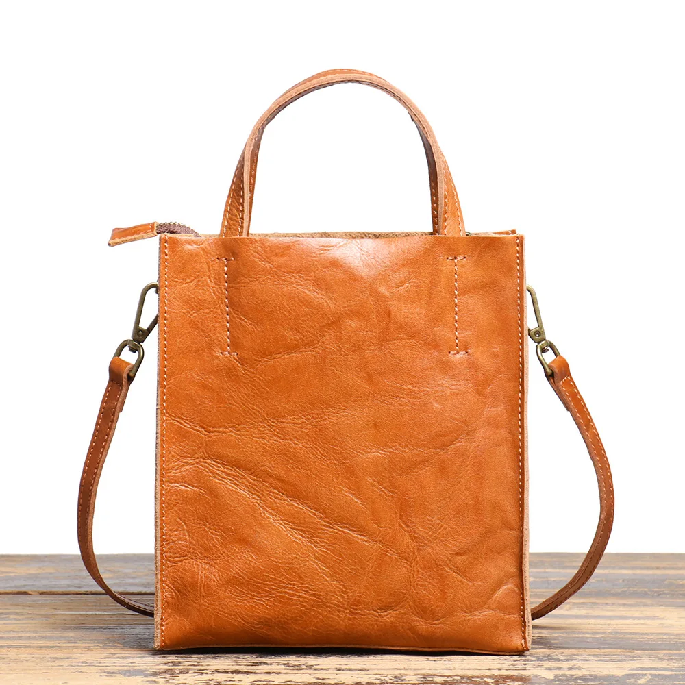 

Vintage Cowhide Bag Simple Shoulder Crossbody Women's Bag Vegetable Tanned Leather Handbag