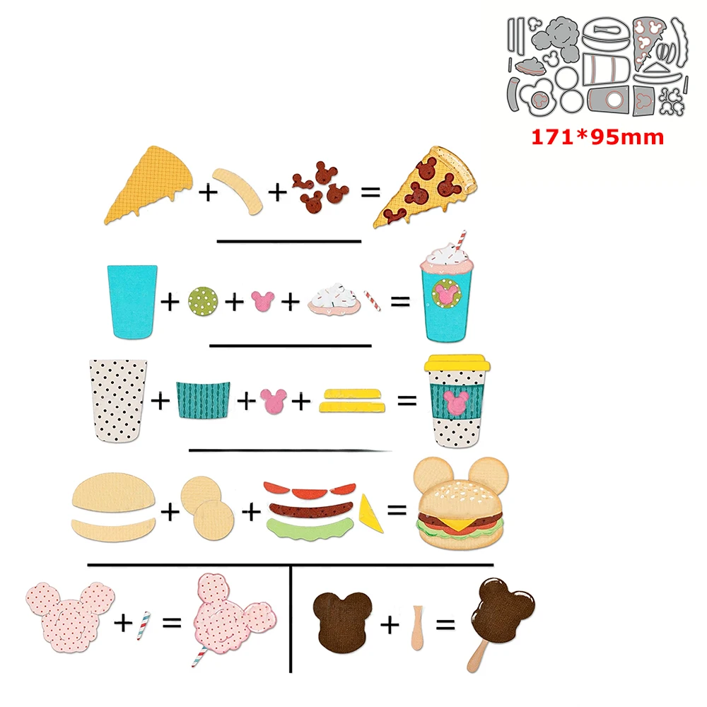 Delicious Pie Hamburger Drink Food Metal Cutting Dies Set for DIY Scrapbooking Children Day Paper Card Crafting Making Template