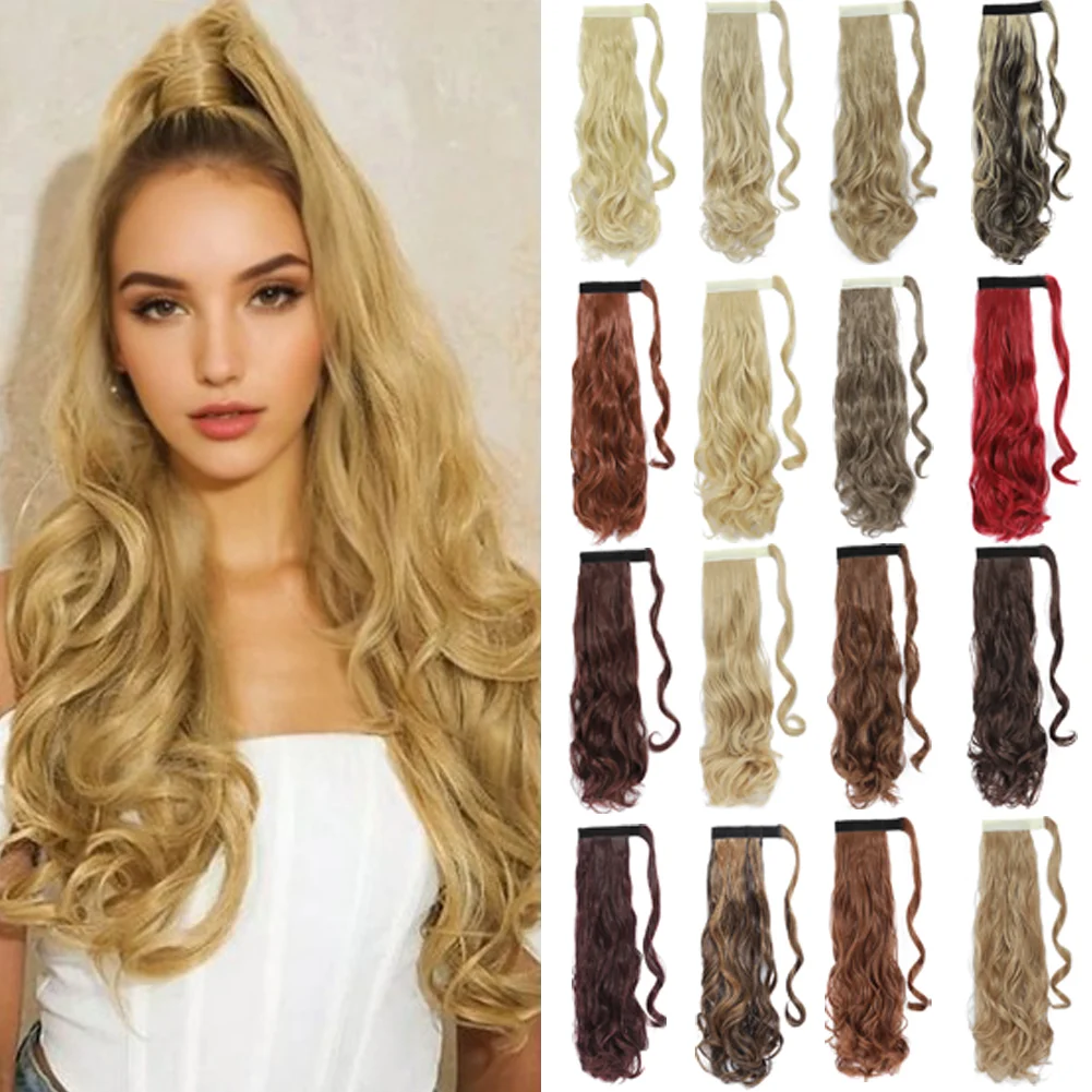 

18&24Inch Curly Wave Ponytail Extension Heat Resistant Synthetic Wavy Hairpiece Wrap Around Pony Tail Hair Extensions Hairpieces