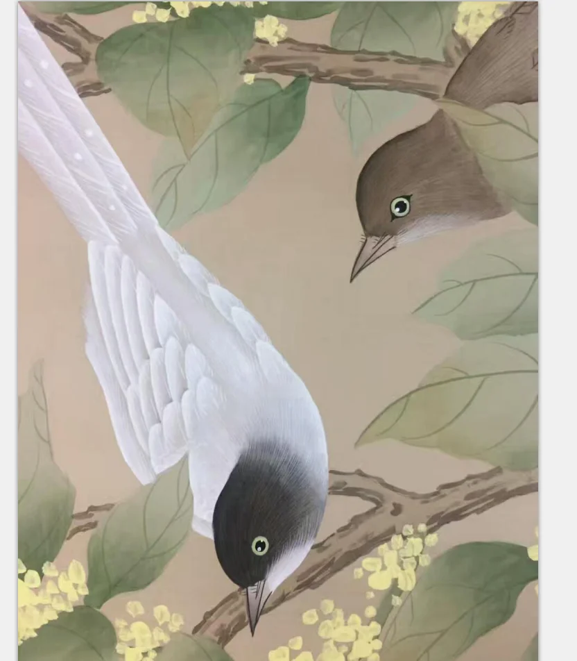 Customized Hand-Painted birds with flowers paintings/Wallpaper TV/Bedroom/Living/Dinning Room/study room wallcover background