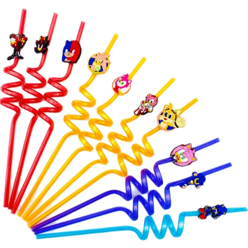 10pcs Anime Character Sonic The Hedgehog Reusable Straw Party Decoration, Holiday Gifts, Children\'s Birthday Party Supplies