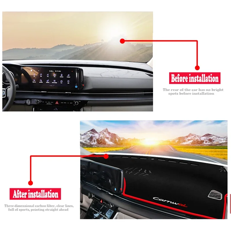 Für Kia Karneval Sedona KA4 2020 ~ 2023 2024 Auto Konsole Teppich Nicht-slip Matten Dashboard Sonnenschirm Anti-Uv Anti-Schmutz Matte Zubehör