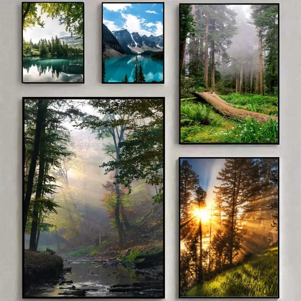 piece of dark green forest fog mountain scenery nature Cheap Home Decor Wall Decoration Sticker Minimalist Room Prop Poster