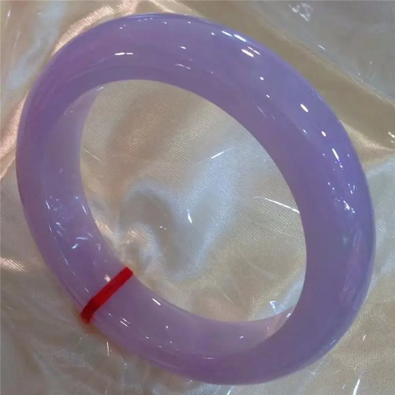 Pulseira redonda de pedra de jade, cor natural de primavera, tipo gelo violeta.