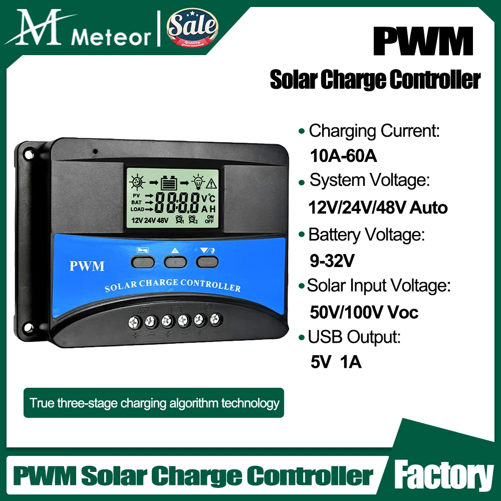 10A 20A 30A Solar Charge Controller 12V 24V 48V PV Regulator PWM Solar Charge Discharge Controller For Lifepo4 Lithium Lead Acid