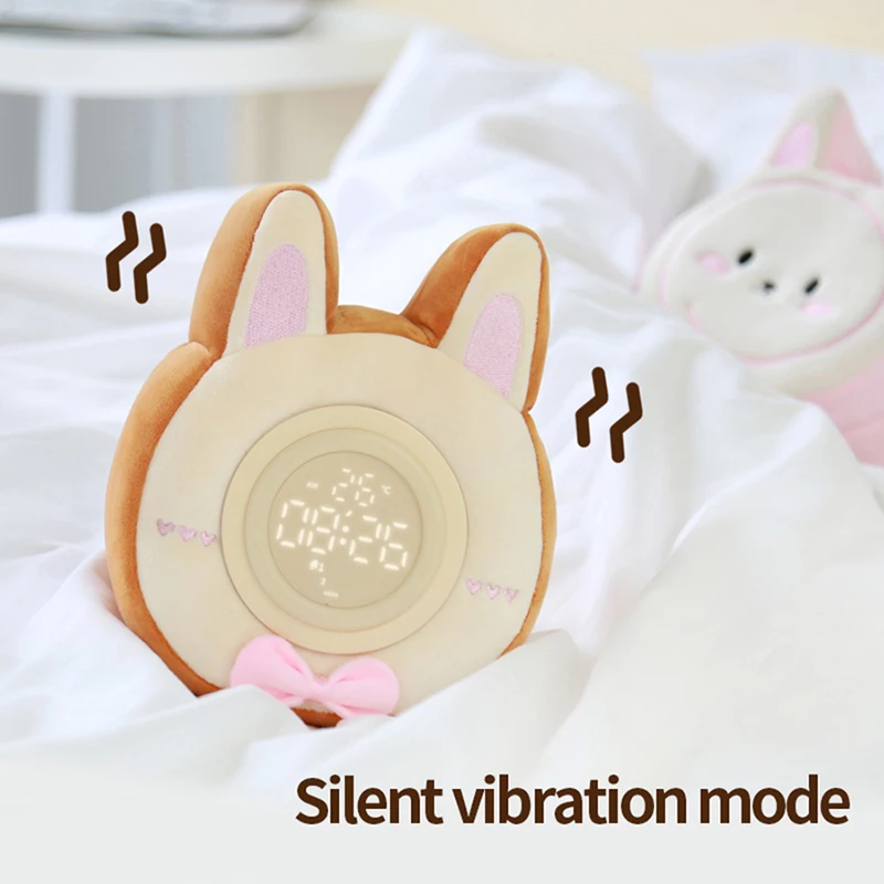 Cute bunny plush alarm clock light to accompany sleep at night and wake up children in the morning cartoon doll is a great gift