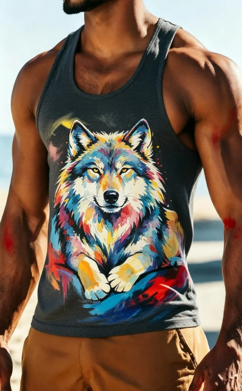 Men's domineering watercolor animal print sleeveless Tank, for gym training, street dressing, weekend travel, and daily styling