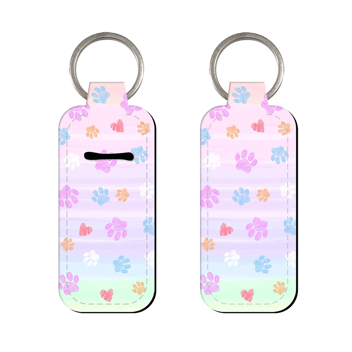 Coloful Dog and Cat Claw Clip On Lipstick Holder Keychain Keyring Accessories Print Trendy Lip Balm Bag Charms Cartoon Key Tag view 5