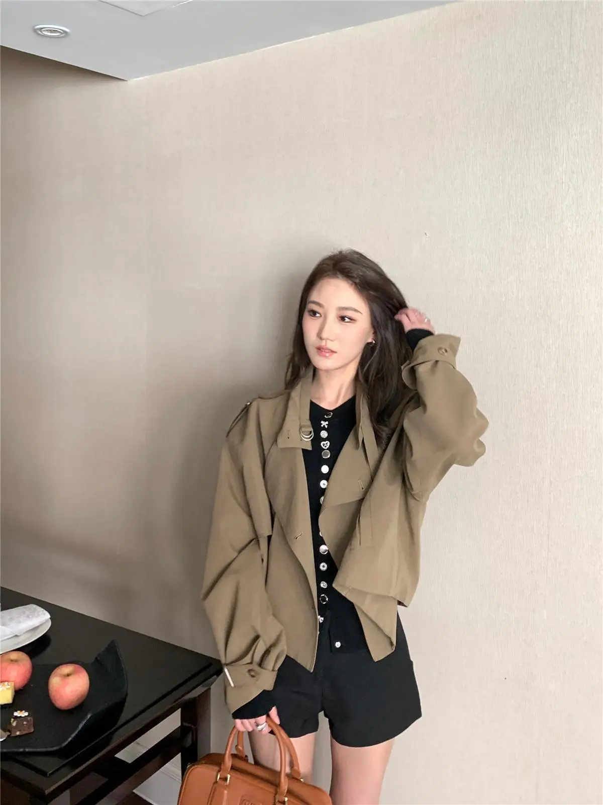 

Loose Fit ort Coat Jaet Women's Casual Sle Autumn Faion Outerwear Premium Feel Commute Windbreaker Polyester Fiber