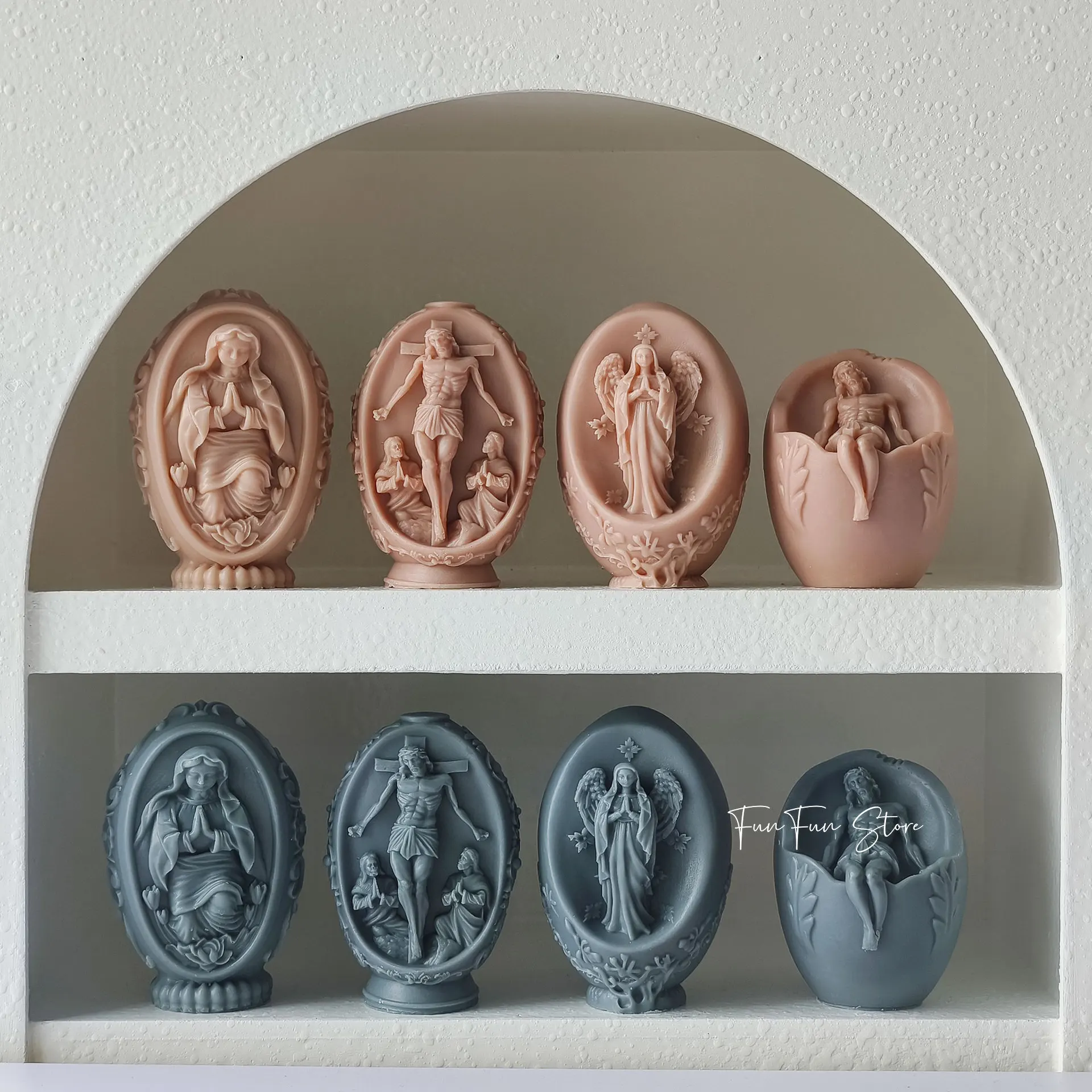 Jesus Virgin Mary Easter Egg Candle Silicone Mold DIY Handmade Aromatherapy Gypsum Candle Making Mould Easter Home Decor