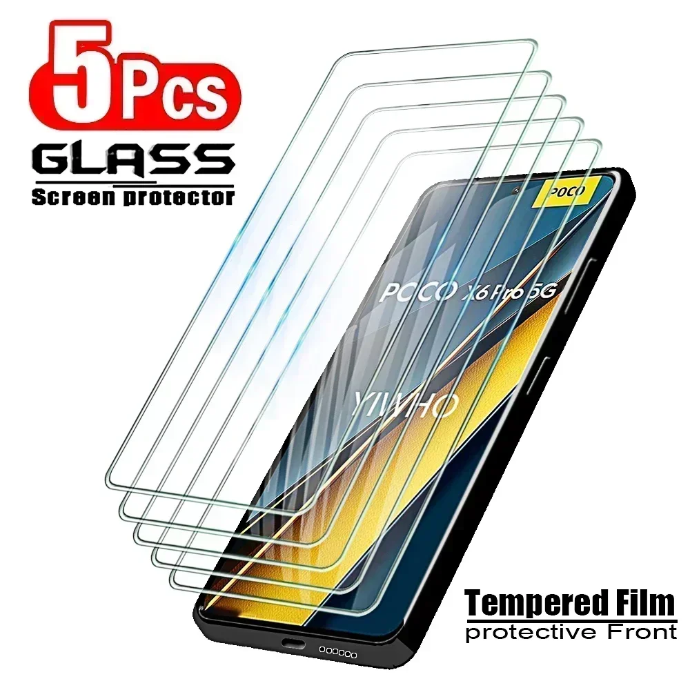 5pcs Protective Glass for xiaomi poco x6 Pro 5G m6 Pro 4G Screen Protectors Tempered Glass Front HD x5 x4 f5 m5 m4 Pro 5G Film