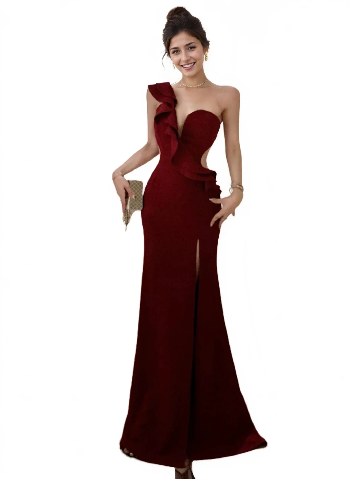 Red Black Long Dress Gown For Evening Cocktail Dinner Ball Party Wedding Sleeveless Elegant Retro 011