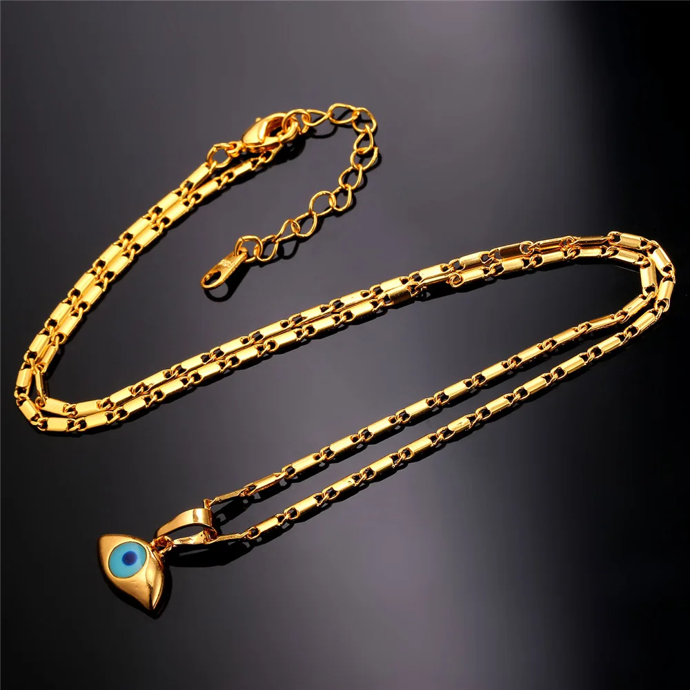 U7 Blue Eye Necklaces & Pendants Trendy Gold Color Amulet Necklace Turkish Jewelry For Women Gift P354 QC24