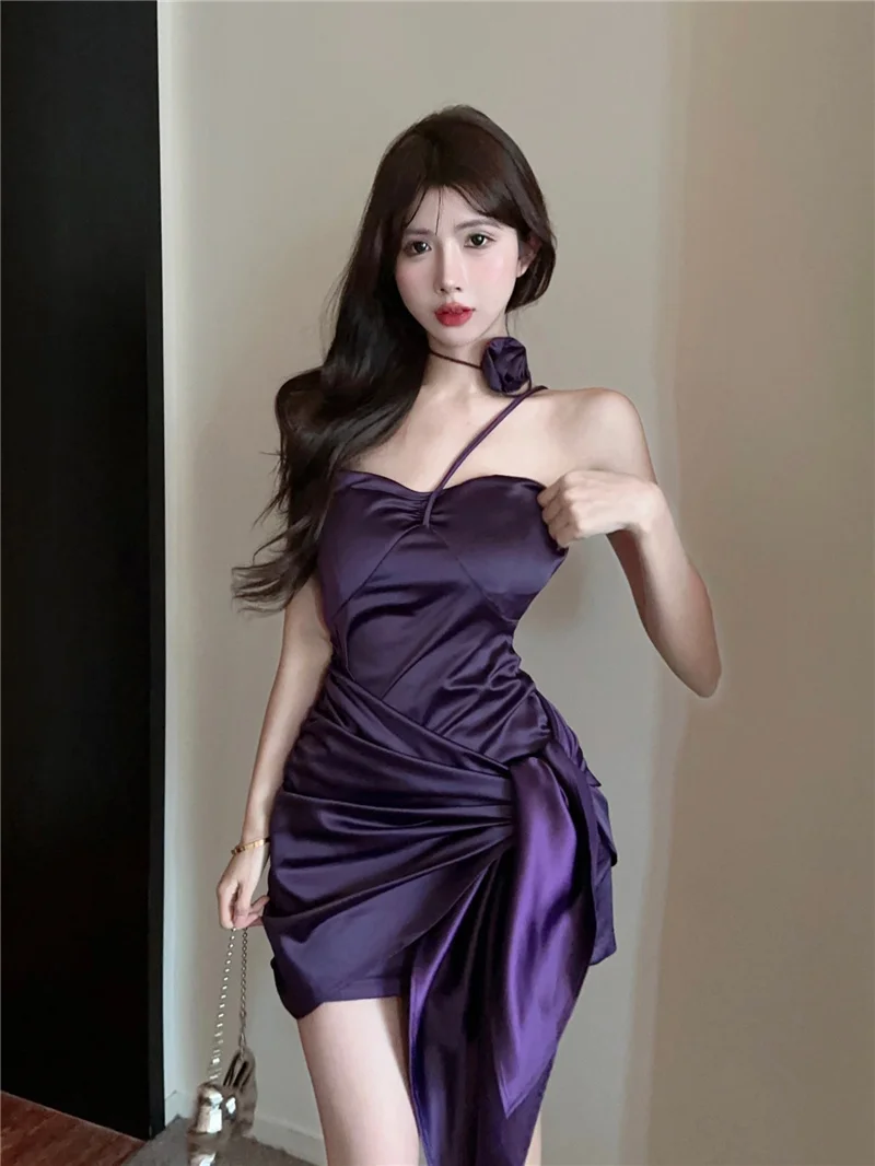 مثير ort الحرير الساتان Ne معلقة الدكتور المرأة الصيف جديد Sle أنيق Strapl الدكتور ألف خط تنورة لون نقي لباس غير رسمي