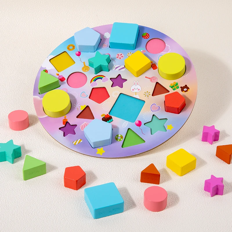 Blocchi di abbinamento di torte geometriche in legno Montessori Forma Ordinamento Puzzle Apprendimento prescolare Gioco educativo Giocattoli Regali per bambini