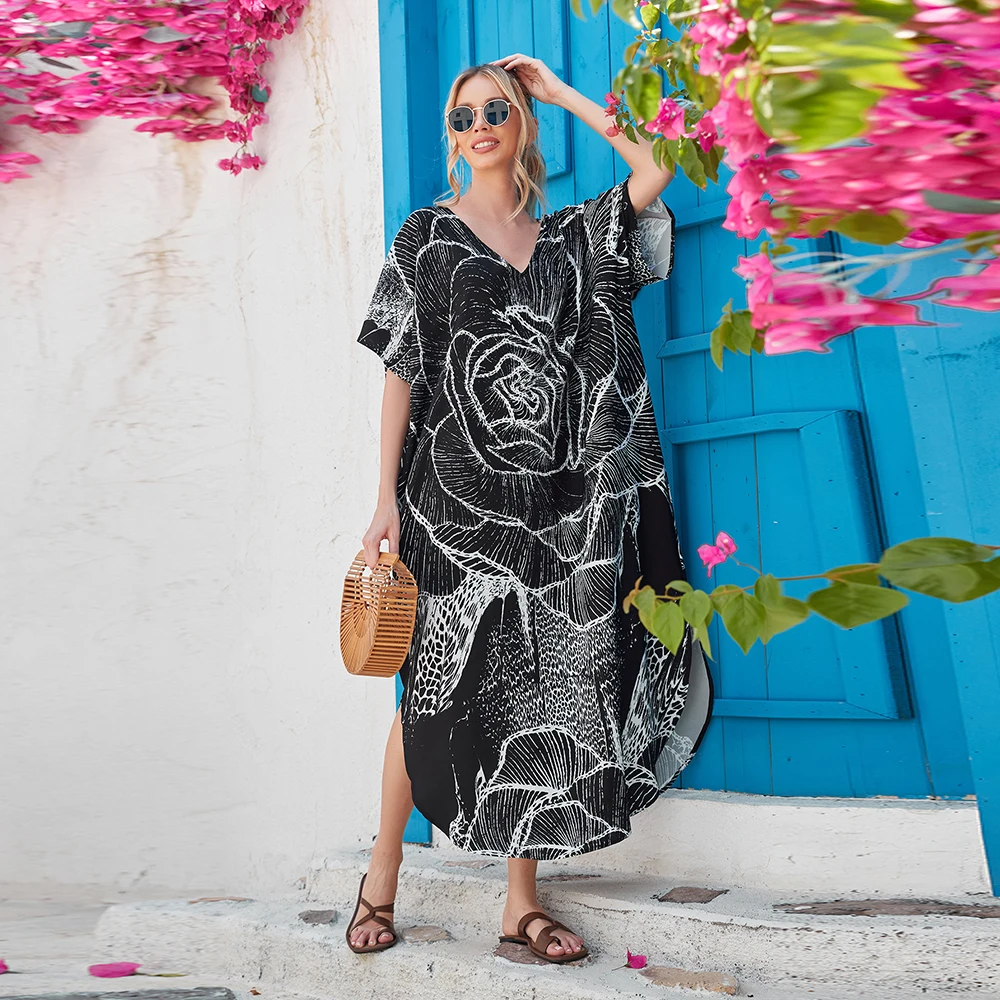 

Женское этническое пляжное платье-кафтан с цифровым принтом, накидка для бикини, одежда для отпуска