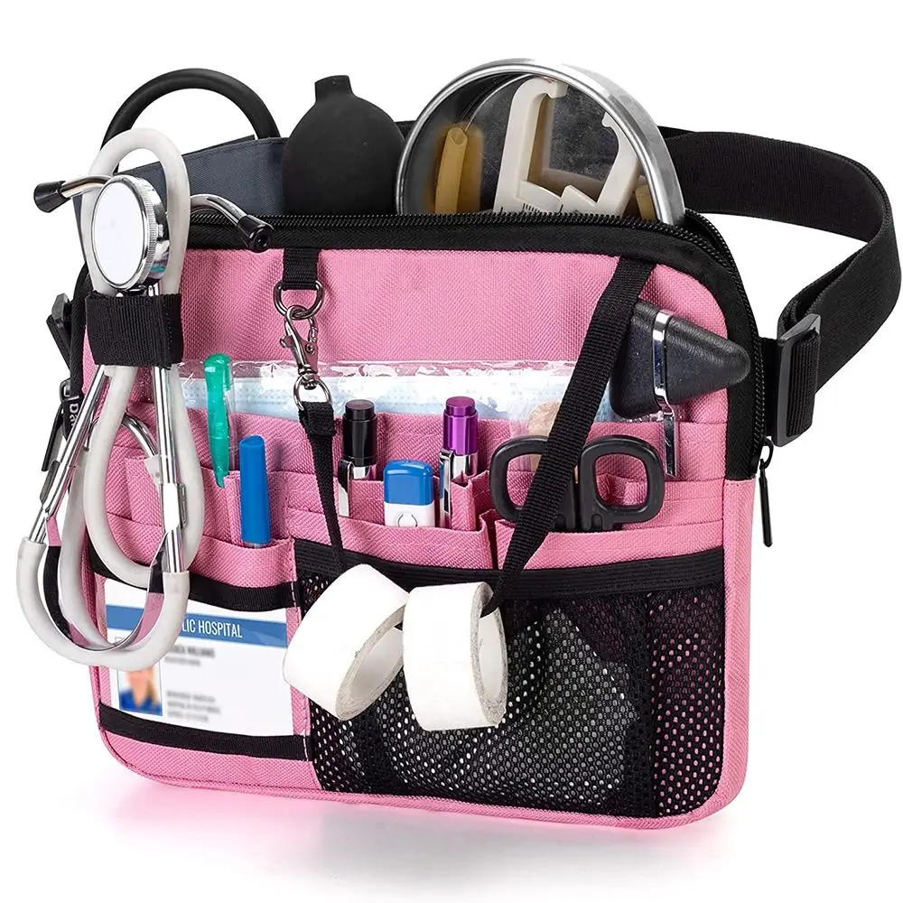 Multi Compartment Nurse Fanny Pack Adjustable Waist Strap Detachable Tape Strap Nursing Organizer Pouch Anti-slide Portable