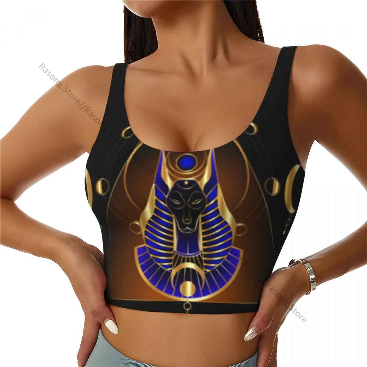 

Sports Bra Women Running Yoga Clothes Vest Mystical Ancient Egyptian God Anubis On Pyramid Gathering Fitness Vest