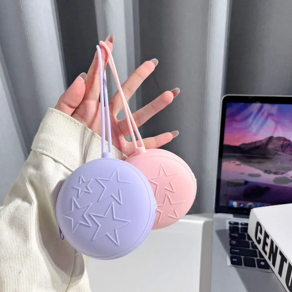 Circular Silicone Round Coin Purse Solid Color With Wrist Rope Earphone Storage Bag Key Storage Bag Star Small Item Bag Male