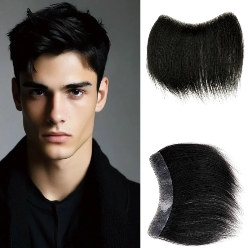 Ultra Thin Skin PU Men Capillary Prosthesis 0.06mm Soft Natural Straight V Style Frontal Hairline Cover Gray Hair Enhance Effect