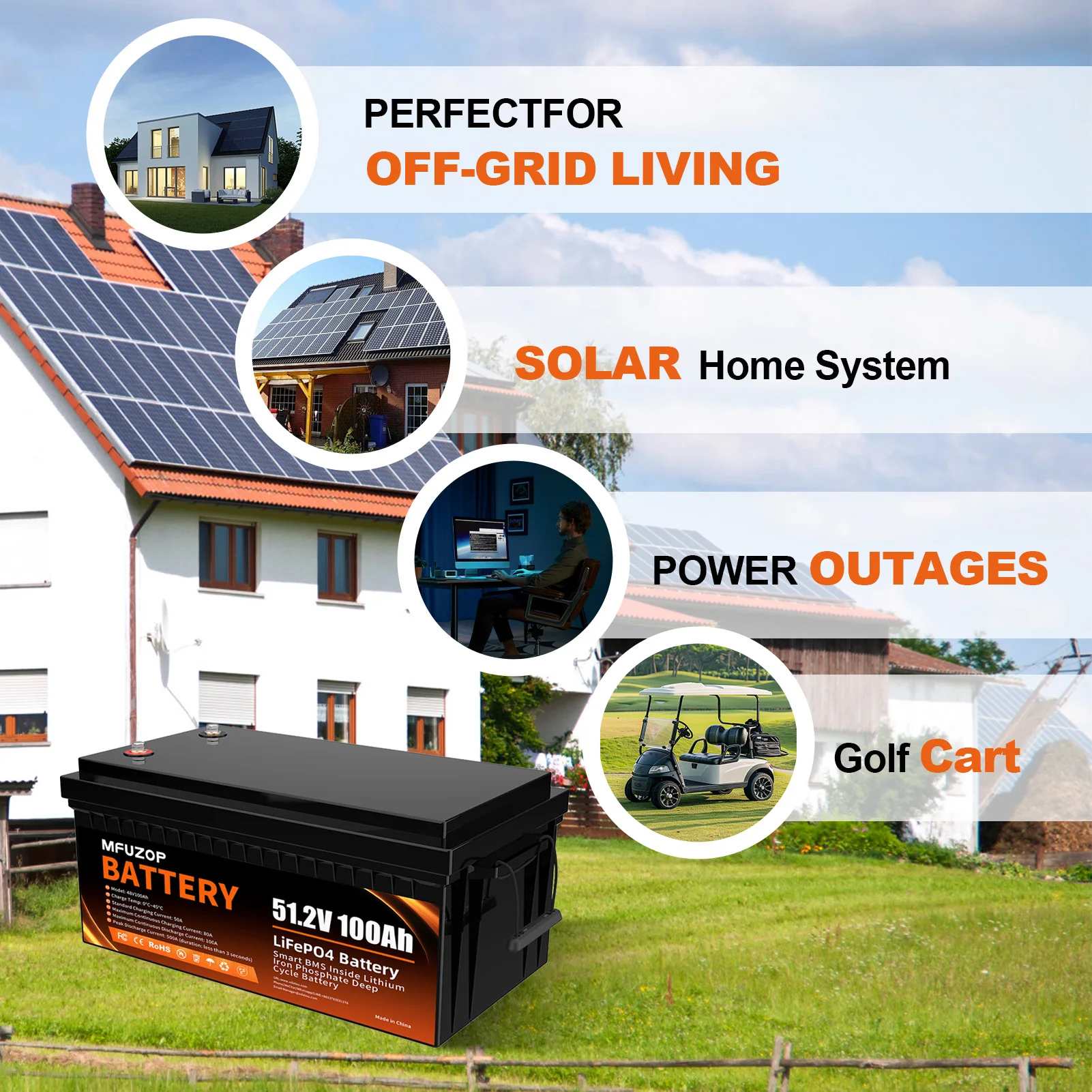DATOUBOSS 48V100A 5120Wh LiFePO4 Bateria Suporte 4P4S BMS Proteção 8000 Ciclos para Off-Grid RV Solar