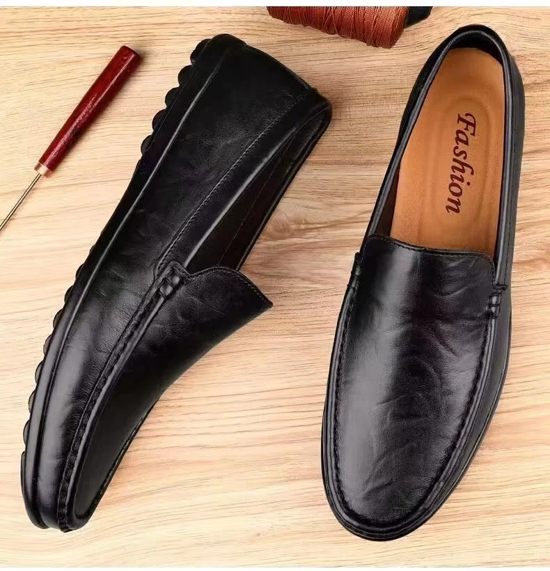 Echtes Leder Herren Freizeitschuhe Marke Italienische Herren Loafer Mokassins Atmungsaktive Slipper Schwarze Weiche Fahrschuhe Übergröße 37-47 – Detail 6