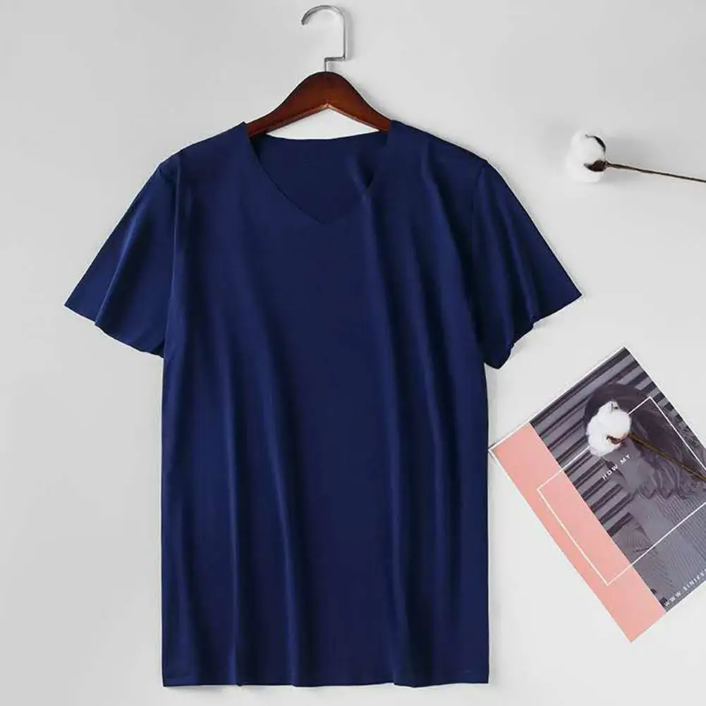 Men T-shirt Short Sleeves Summer Casual Tee Shirt Top Sports Wear V Neck Slim M to 4XL Quick Dry Streetwear Solid Color