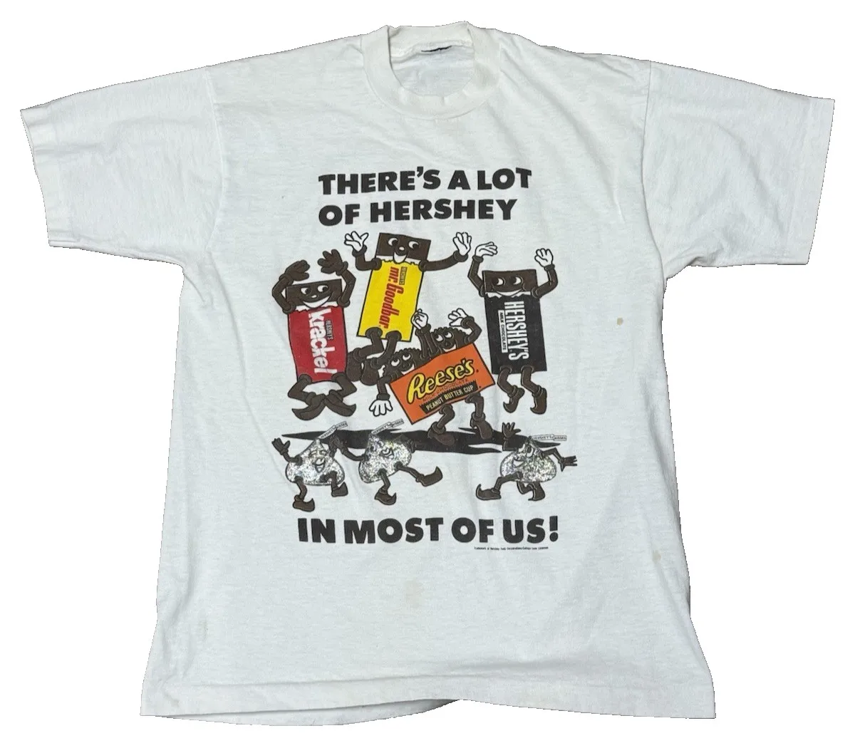 تي شيرت كلاسيكي من الثمانينيات هيرشي كاندي بغرزة واحدة مقاس كبير قبلات الشوكولاتة #1