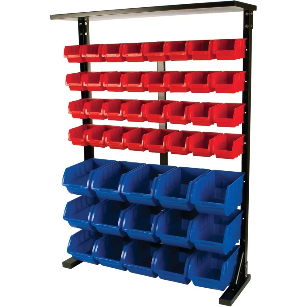 W5193 Half Bulk Bin Storage Rack with 32 Large and Small Bins for Easy Garage Organization of Tools, Parts, Har