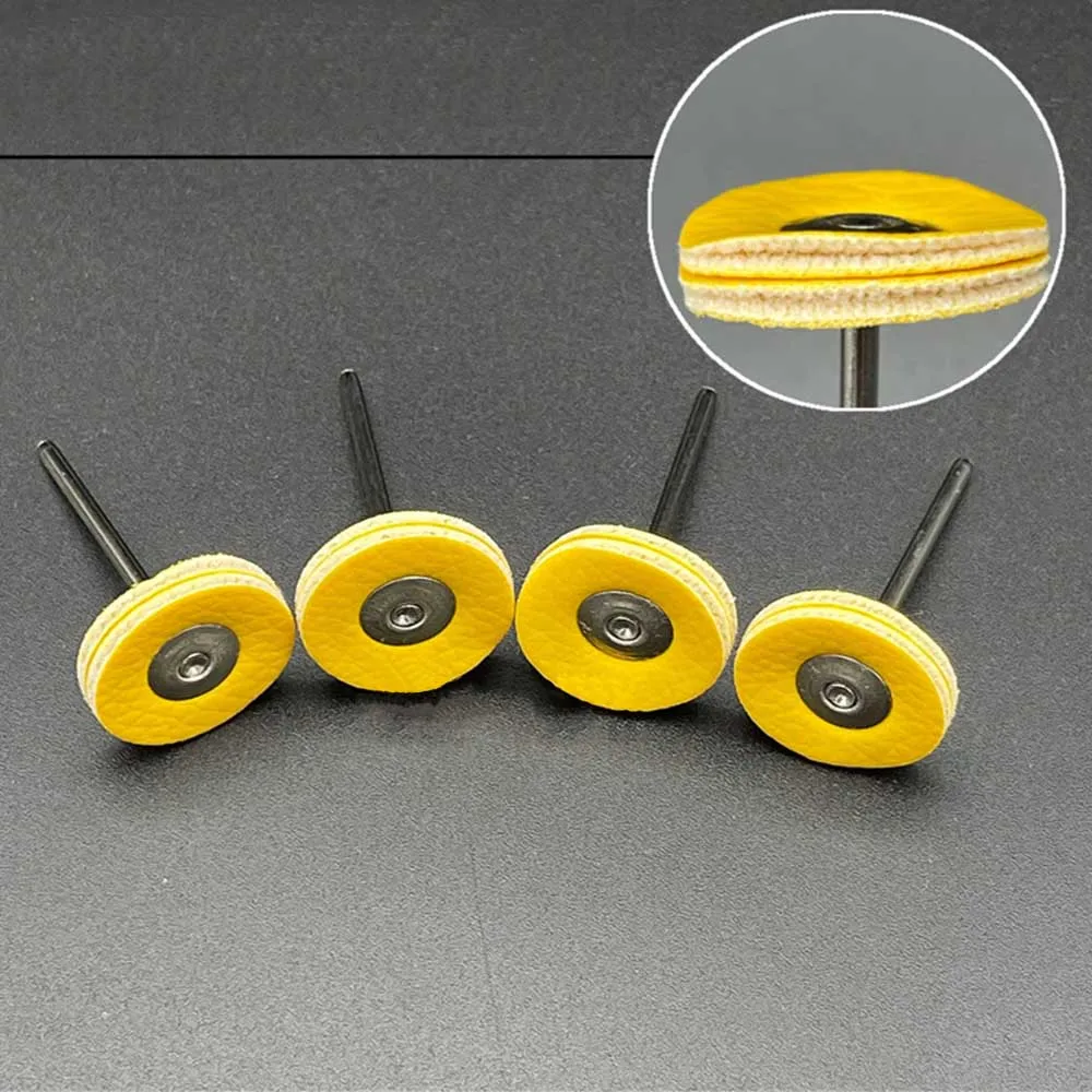 

20 мм желтый твердый кожа/белый полировальный круг из мягкой кожи с хвостовиком 2,35 см для вращающегося инструмента для ювелирных изделий
