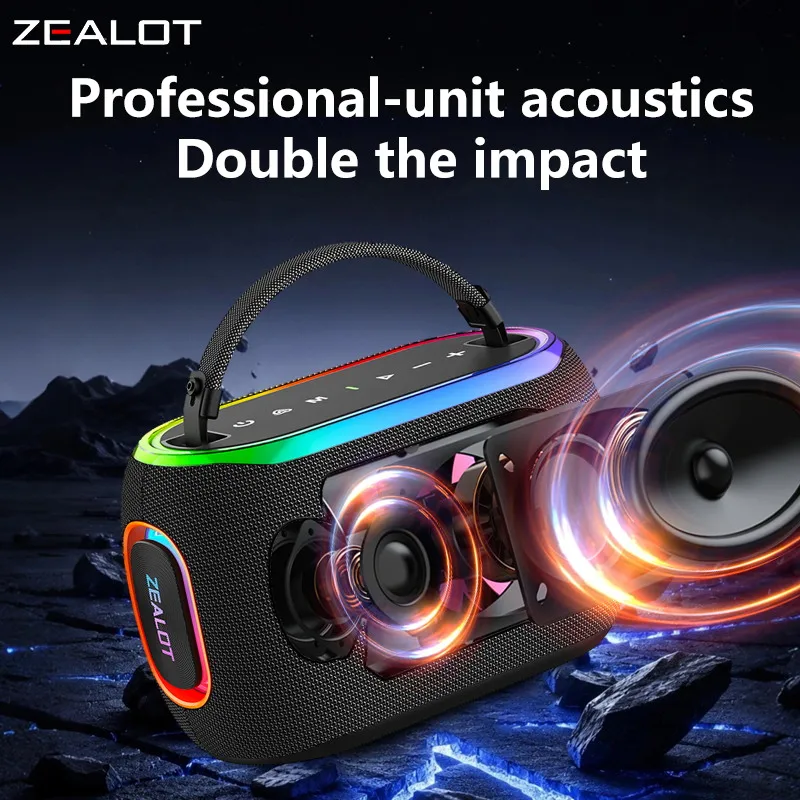 ZEALOT S182 Portable Bluetooth Speaker 60W Subwoofer 8000mAh Long Playtime RGB Lights IPX6 Waterproof Outdoor Speaker for Beach