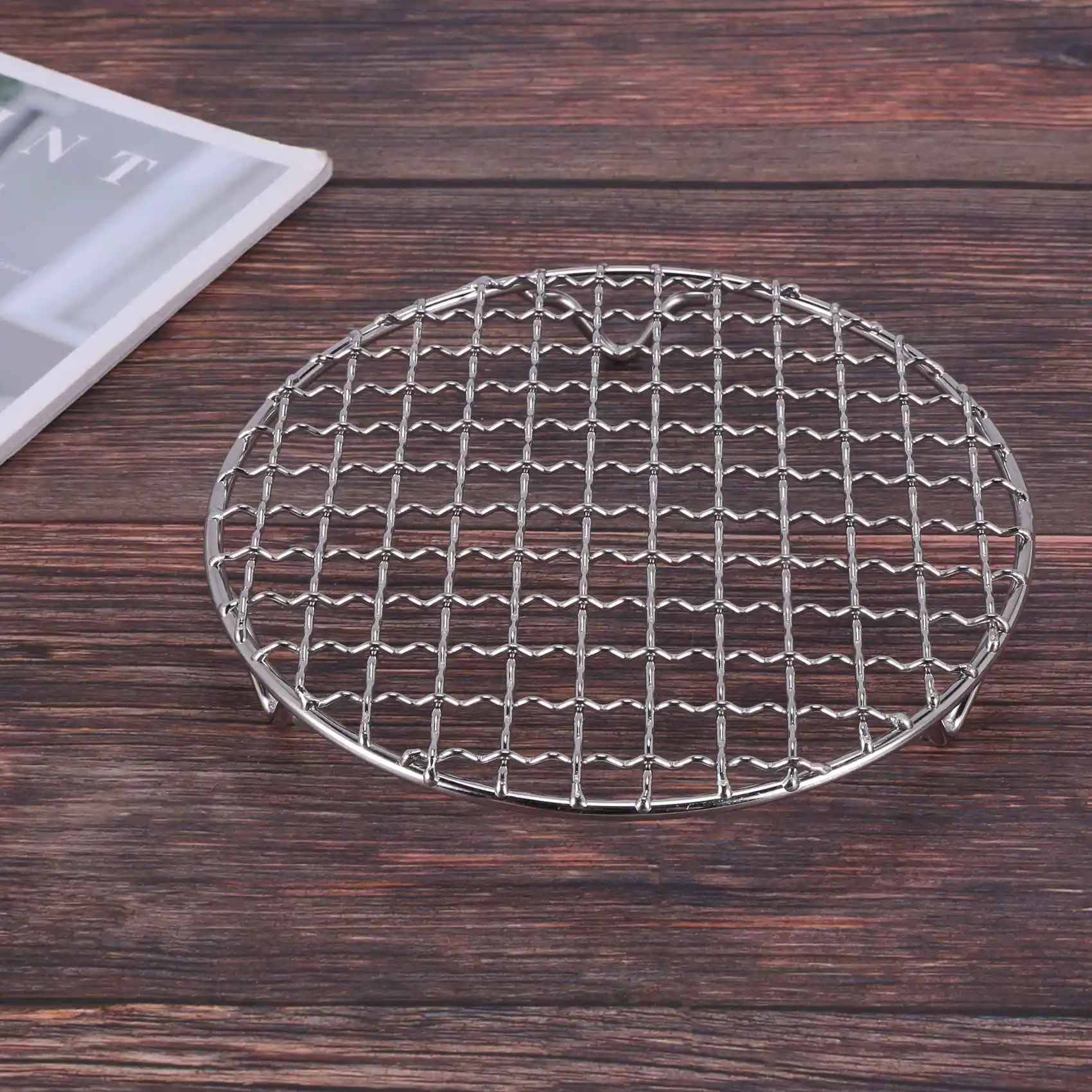 AS60-304 Stainless Multipurpose Steel Round Grill Net With Foot Barbecue Rack Steam Baking Rack Camping Outdoor BBQ Meshes