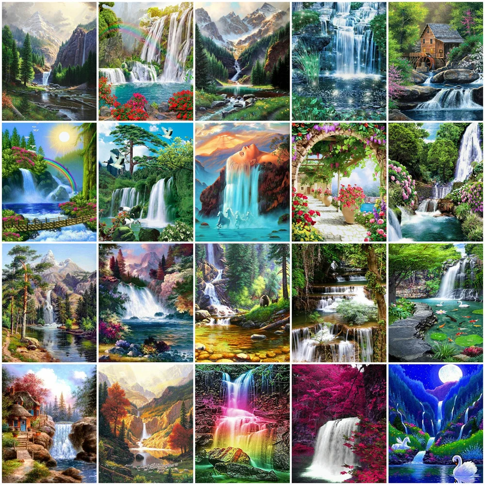 HUACAN Oil Painting By Numbers Landscape Acrylic DIY Frame On Canvas Picture By Numbers Waterfall Mountain For Living Room