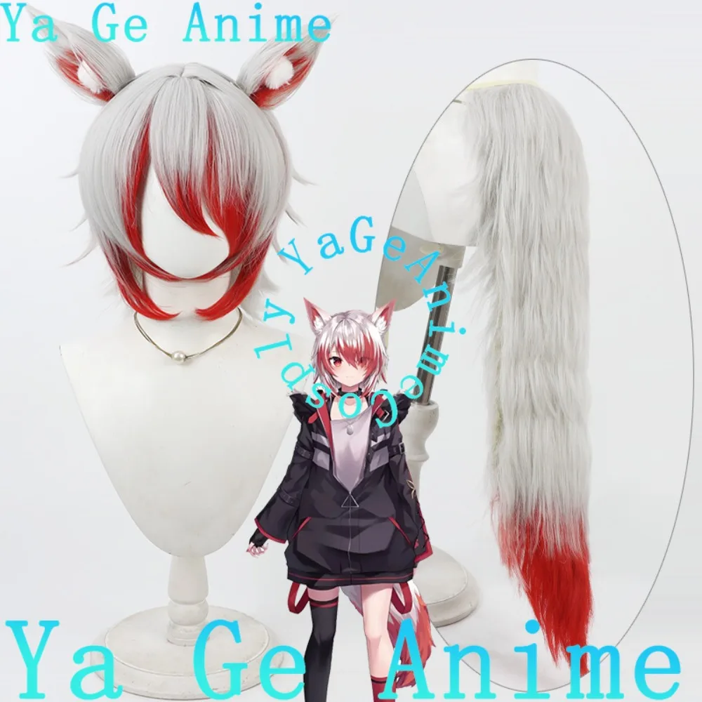 

Anime And Game Halloween Live Show Wig VTuber Kohaku Cosplay Wig With Ears And Tail