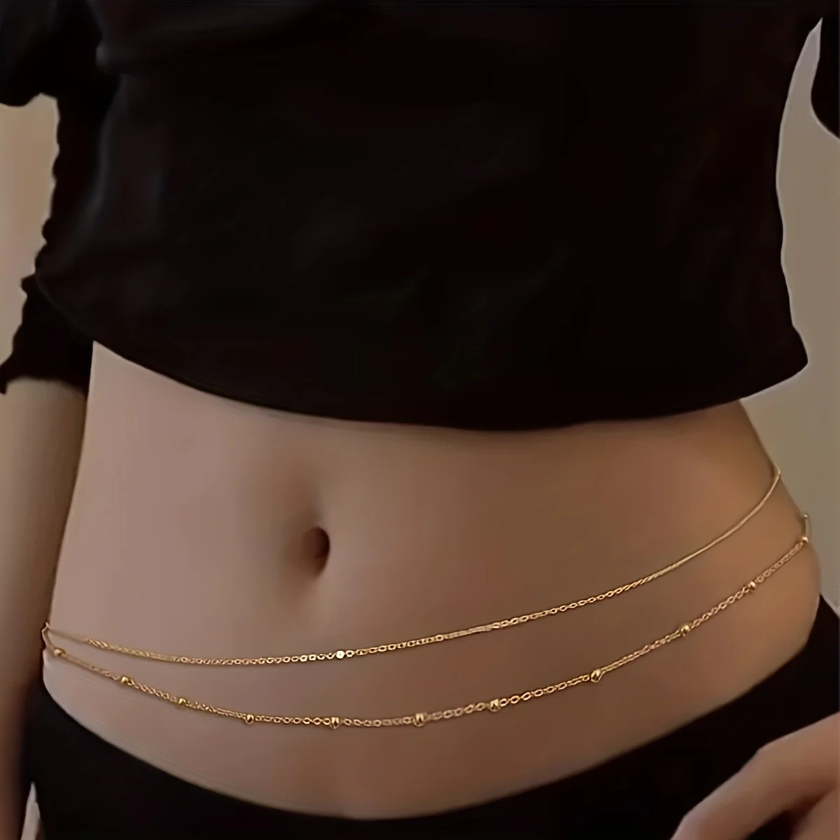 Fashion Sexy Ball Bead Double Waist Chain Simple Metal Women's Belly Waist Decoration Beach Bikini Body Chain Jewelry