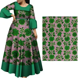 Ankara African Prints Cotton Fabric Green Plant Real Wax Dress Sewing Tissu Craft DIY Textile Material for Wedding 6Yards