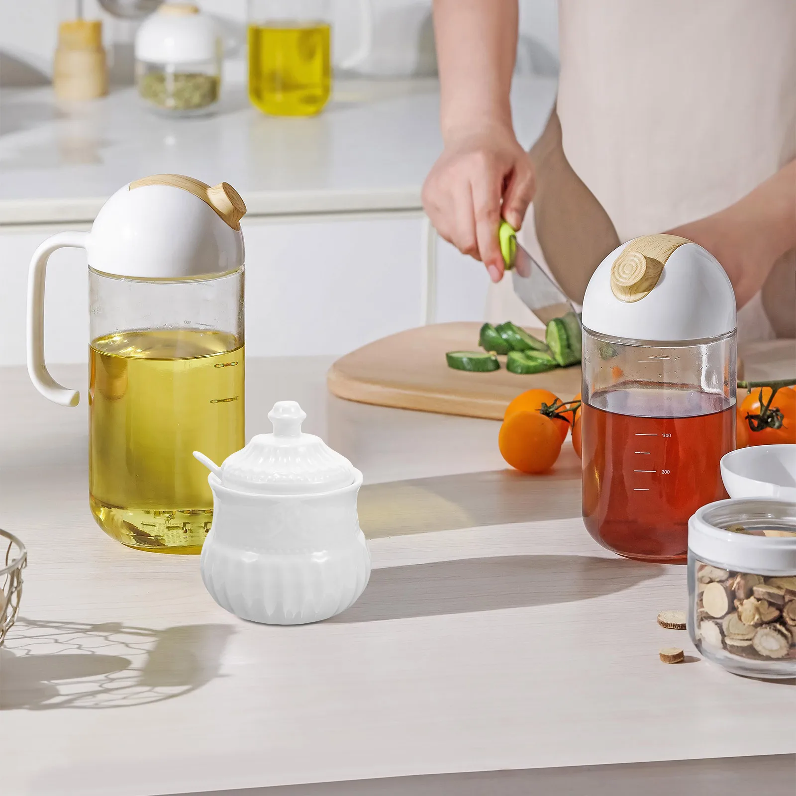 

Ceramic Sugar Jar with Lid for Coffee Tea Condiment Storage Kitchen Essentials Candy Snack Container Household Spice Holder