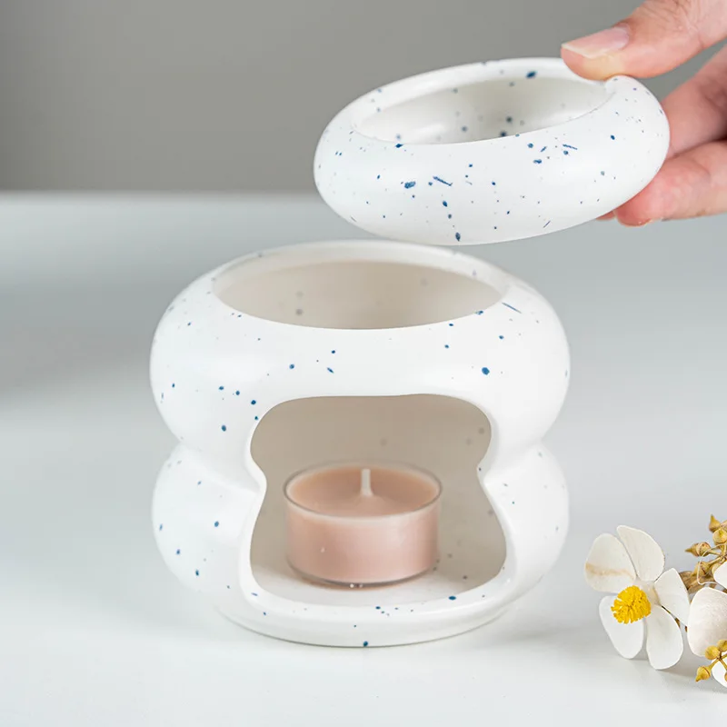 Detachable Ceramic Donut  Essential Oil Burner Waxes Melt Burner Warmer Candle Holder Tabletop Ornament Home Decor Yoga Spa Gift