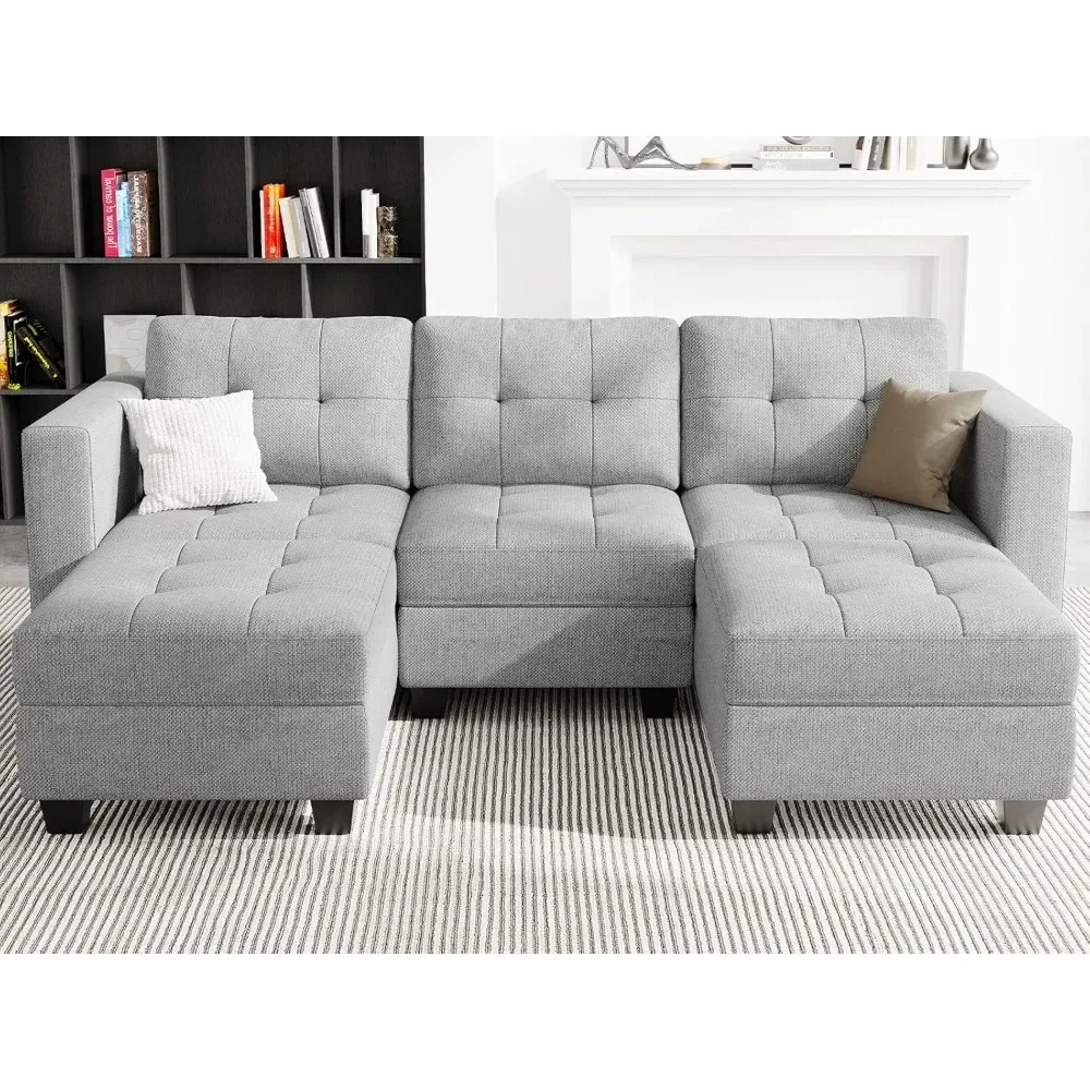 

U-Shaped Sectional Sofa, 58.3"W x 90.2"L x 33.5"H,Sturdy Solid Wood Frame, Plush Woven Fabric, Hidden Storage, Easy Assembly