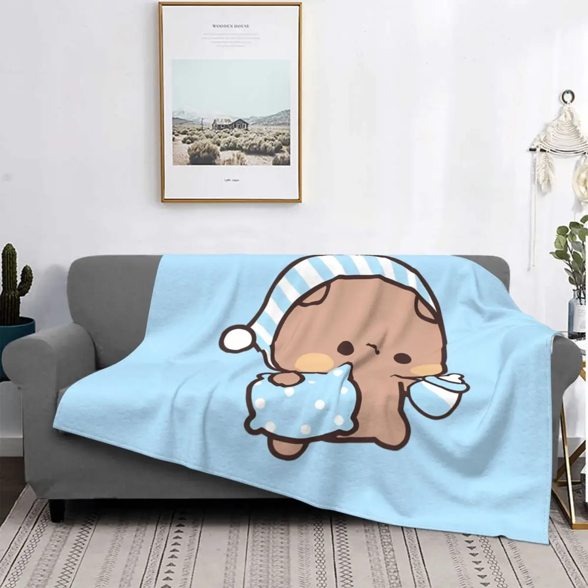 Bubu Dudu Going To Sleep Blanket Fleece Winter Panda and Bear Multifunction Warm Throw Blanket for Sofa Couch Plush Thin Quilt