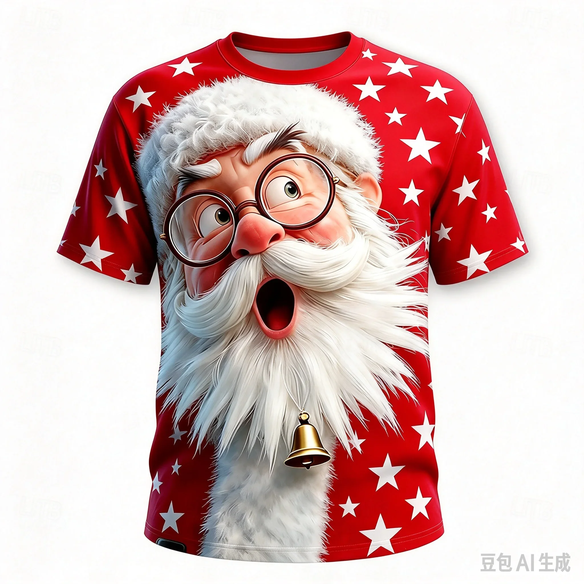 2026 Fashion New Men's 3D Laughing Santa Claus Print T-shirt Red White Striped Christmas Short Sleeve Tee Holiday Party Tops